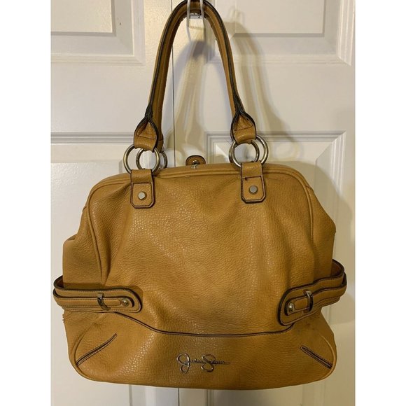 Medium JESSICA SIMPSON Gold Faux Leather Shoulder‎ HANDBAG  Distress - Picture 8 of 9